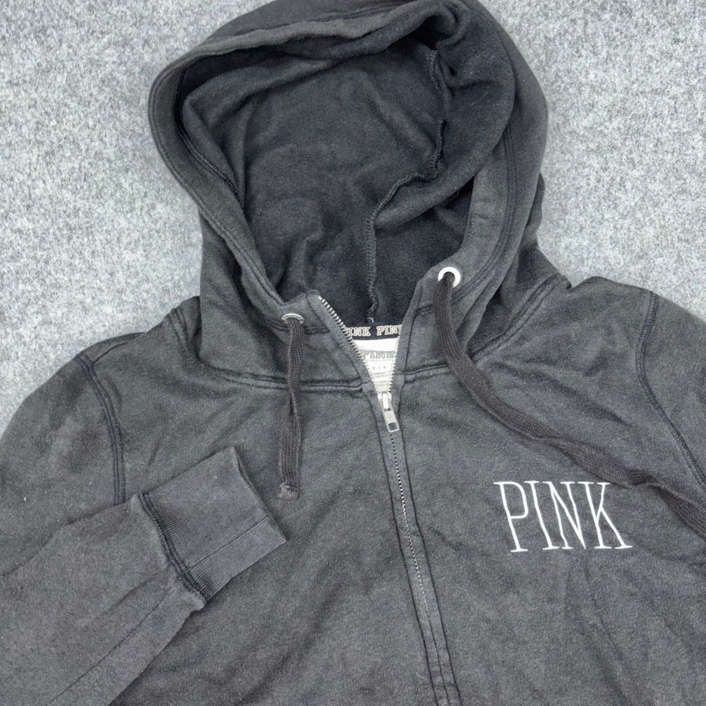 PINK Victoria's Secret Hoodie Women Small Black Full Zip Leopard Print Graphic
